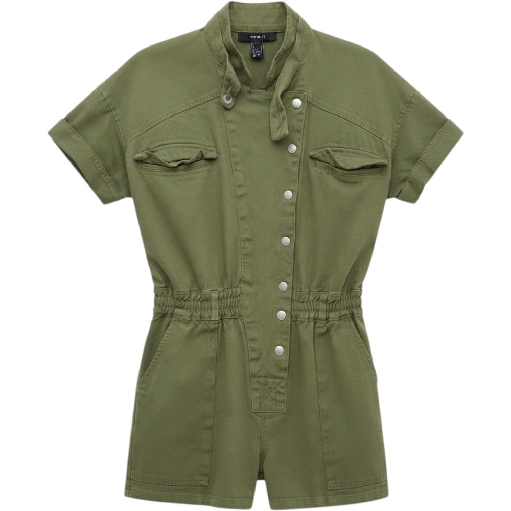 Forever 21 Womens Olive‎ Green Utility Romper Snap Front Military Style Small